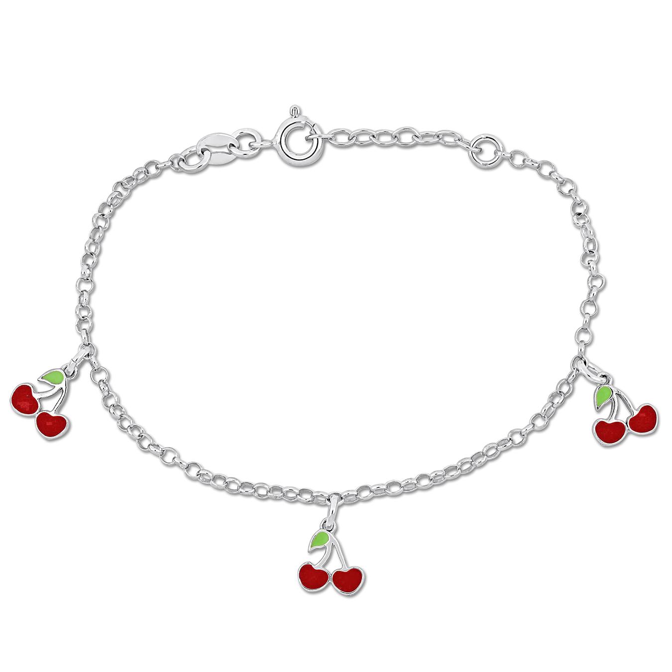 Julianna B Children's Sterling Silver Enamel Cherry Bracelet 6.5"+1" Extender
