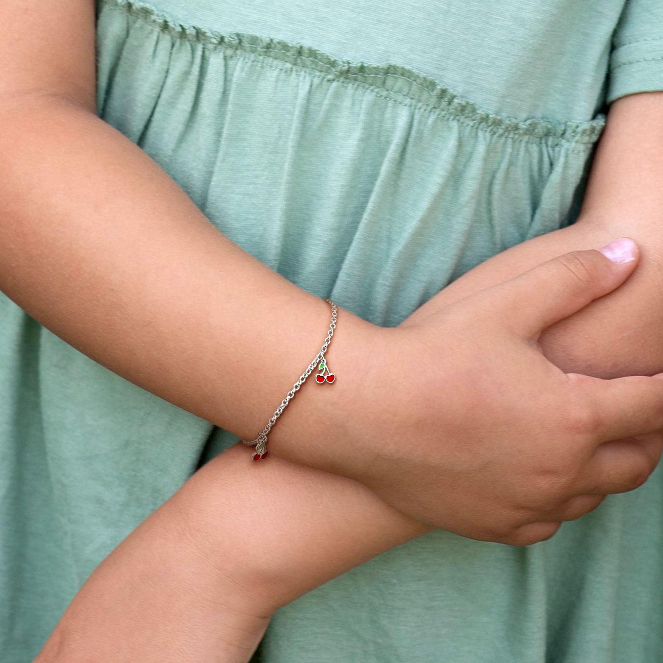 Julianna B Children's Sterling Silver Enamel Cherry Bracelet 6.5"+1" Extender