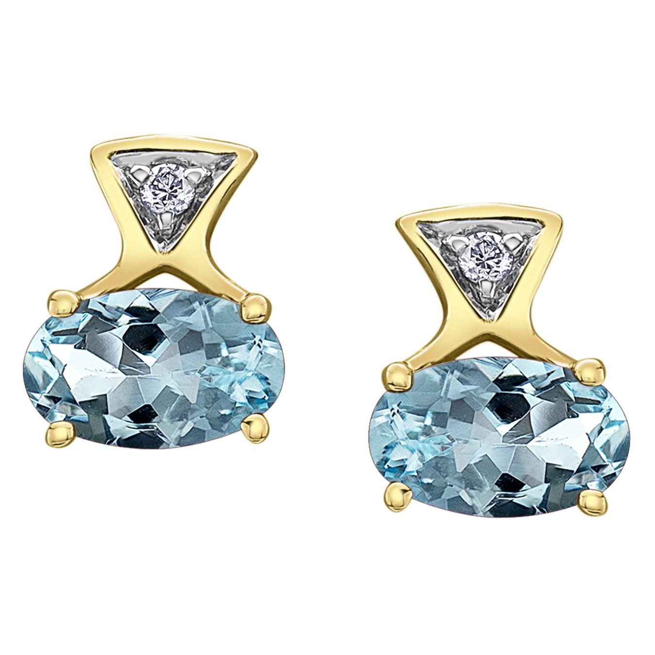 10K Yellow Gold Aquamarine & Diamond Earrings