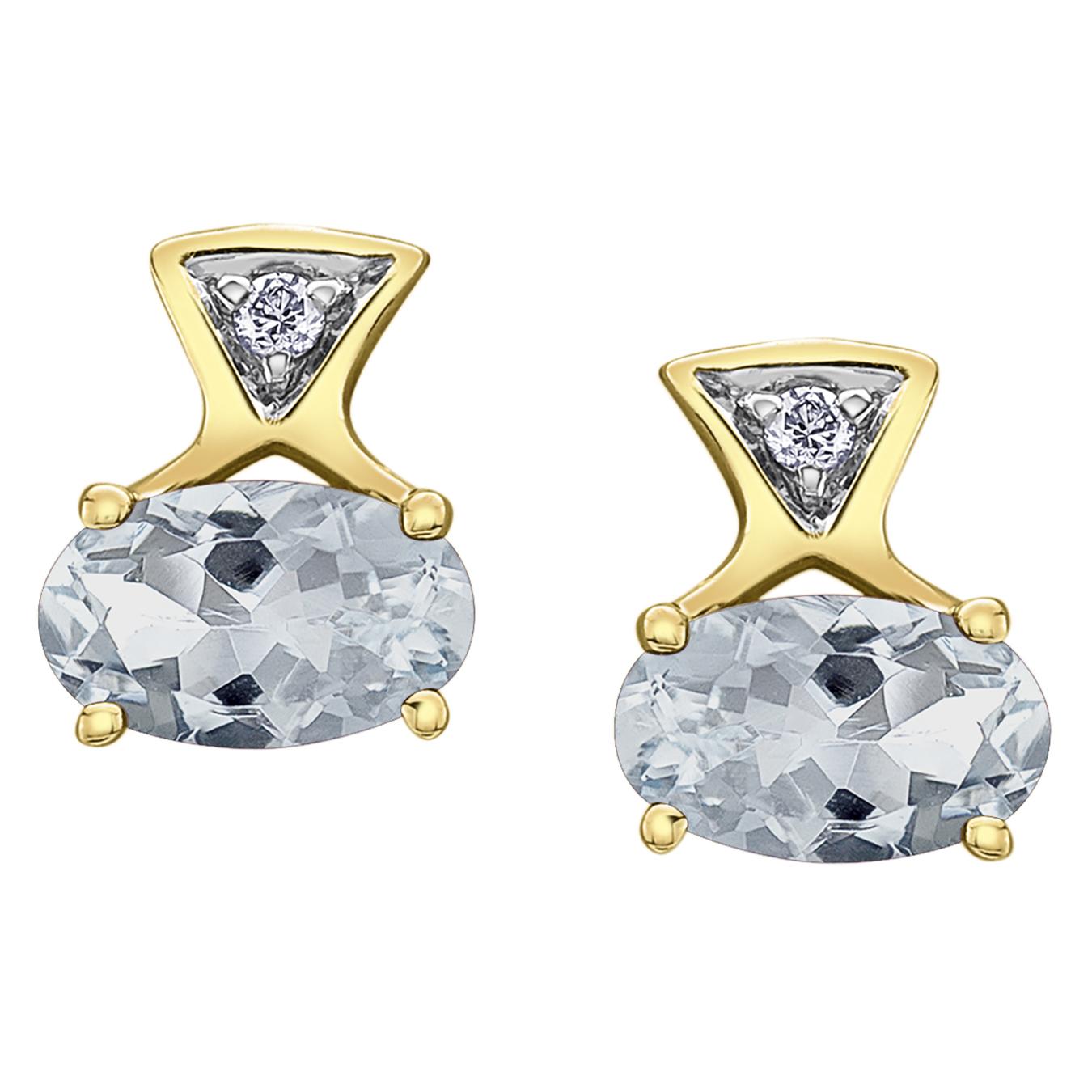 10K Yellow Gold White Topaz & Diamond Earrings