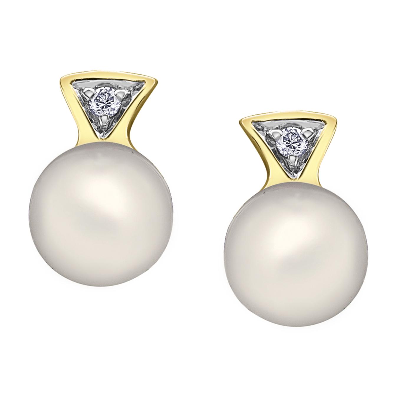 10K Yellow Gold Pearl & Diamond Earrings