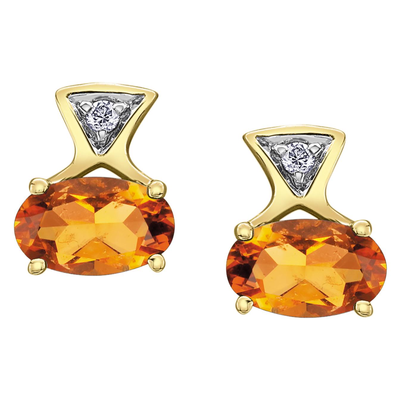 10K Yellow Gold Citrine & Diamond Earrings