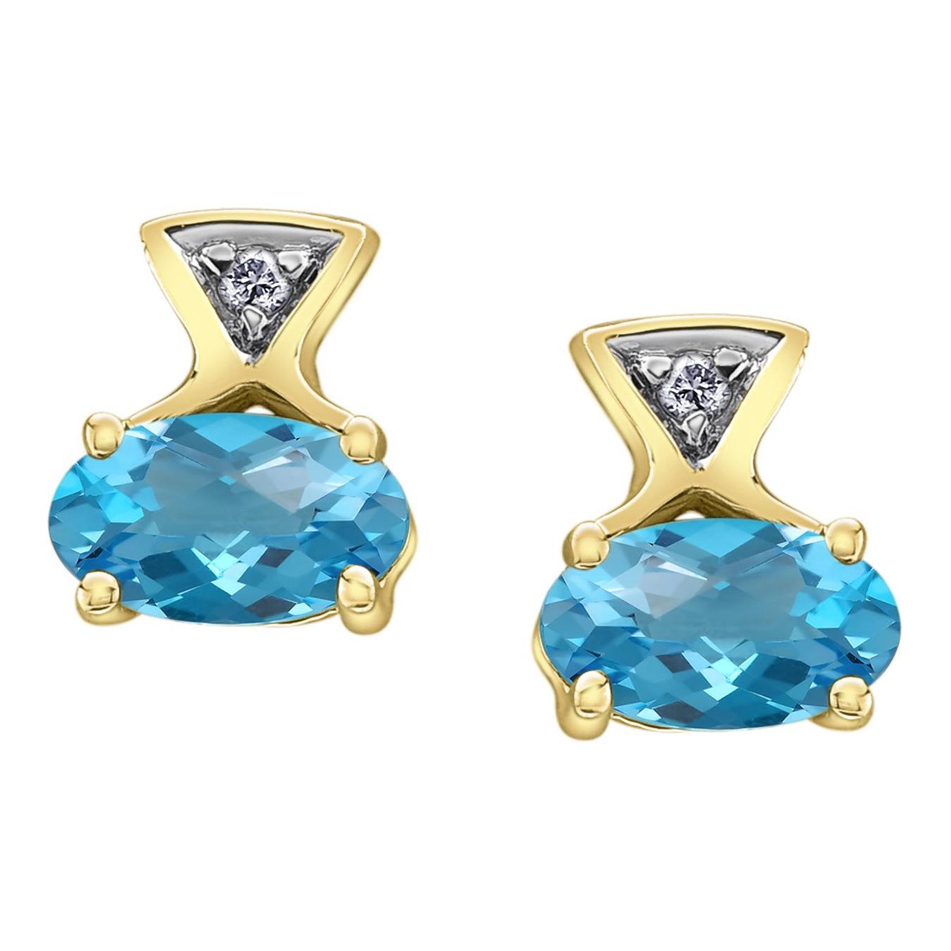 10K Yellow Gold Blue Topaz & Diamond Earrings