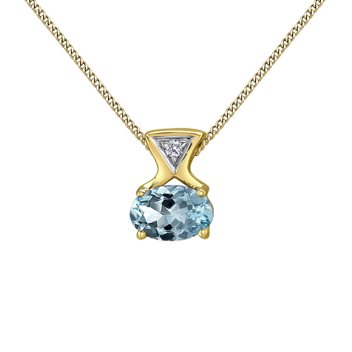 10K Yellow Gold Aquamarine & Diamond 18" Pendant