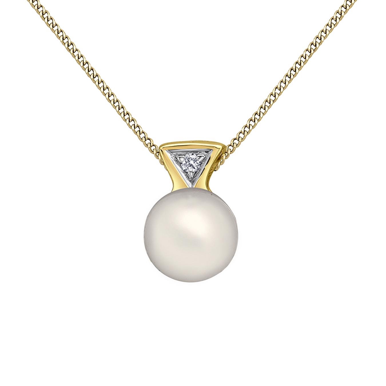 10K Yellow Gold Pearl & Diamond 18" Pendant