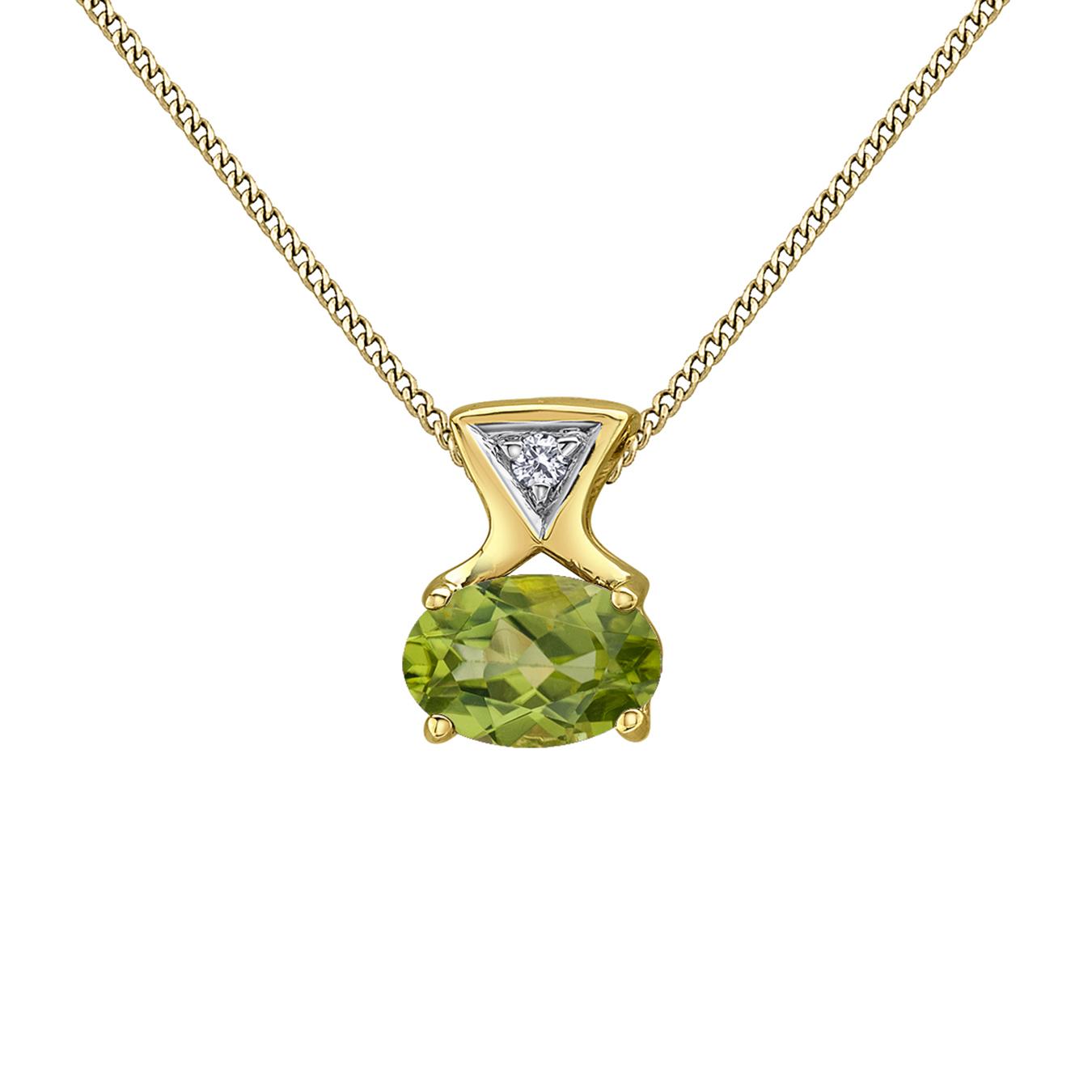 10K Yellow Gold Peridot & Diamond 18" Pendant