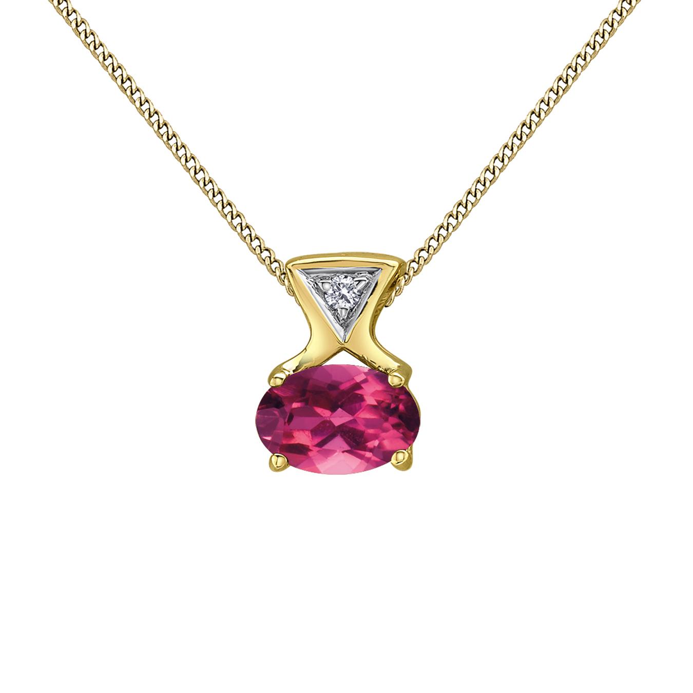 10K Yellow Gold Pink Tourmaline & Diamond 18" Pendant