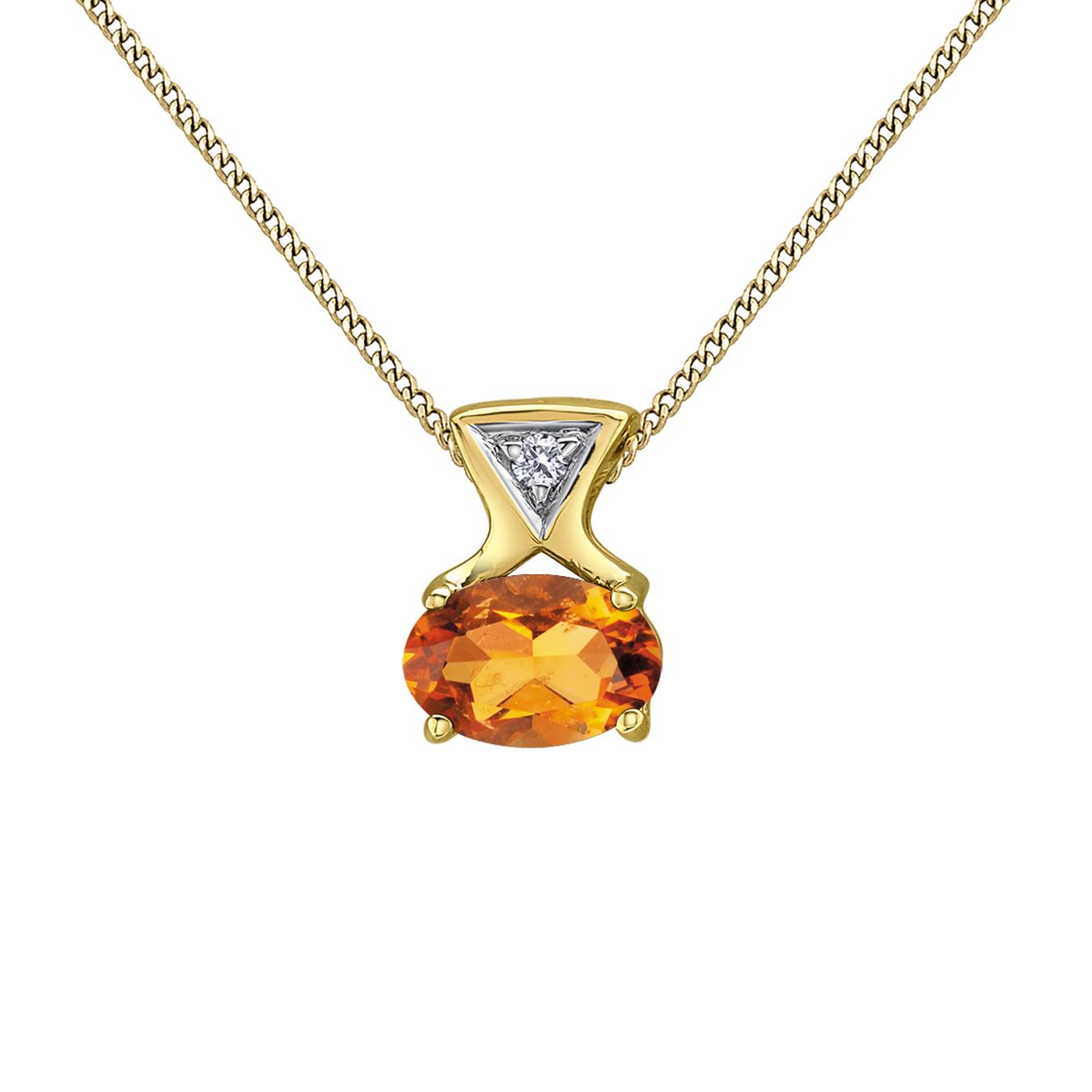 10K Yellow Gold Citrine & Diamond 18" Pendant