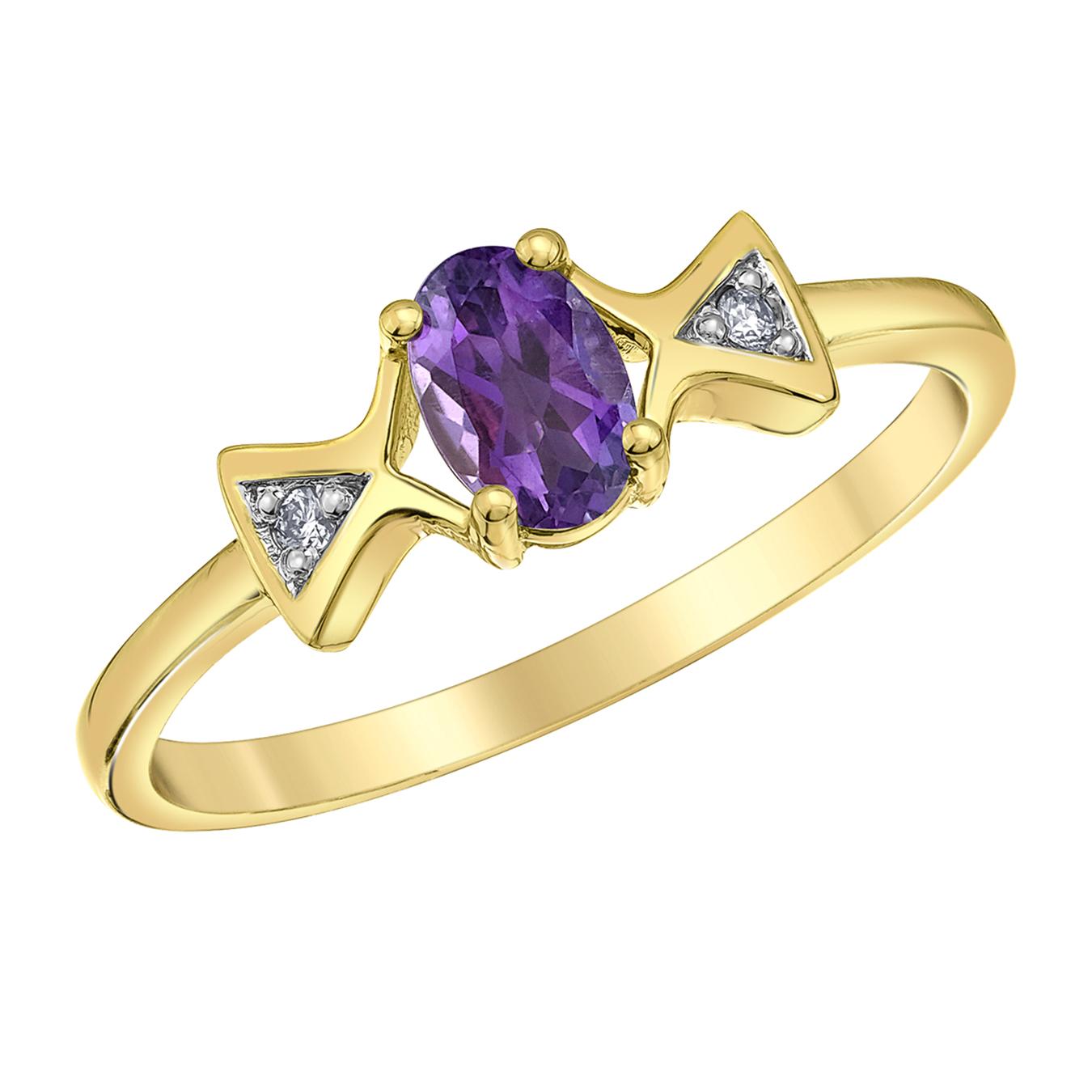 10K Yellow Gold Amethyst & Diamond Ring