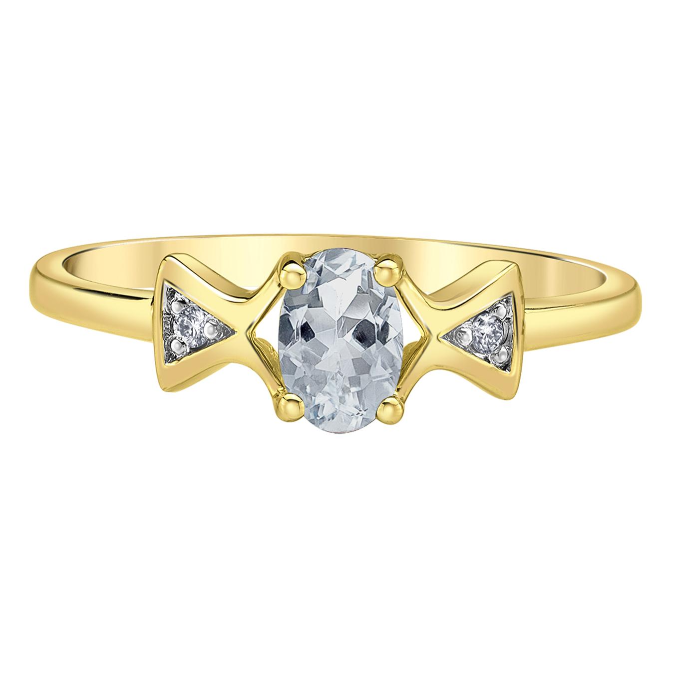 10K Yellow Gold White Topaz & Diamond Ring