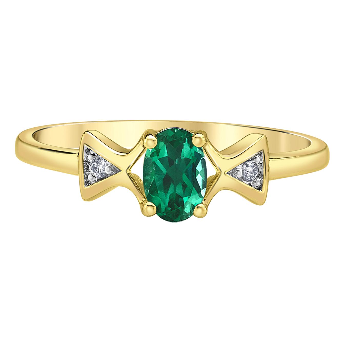 10K Yellow Gold Emerald & Diamond Ring