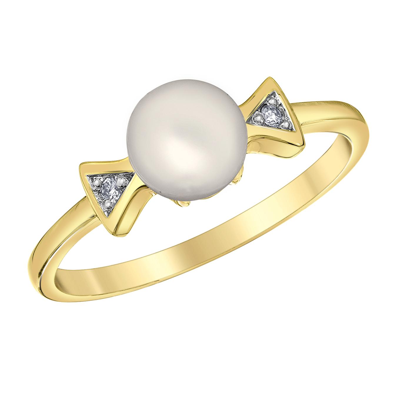 10K Yellow Gold Pearl & Diamond Ring
