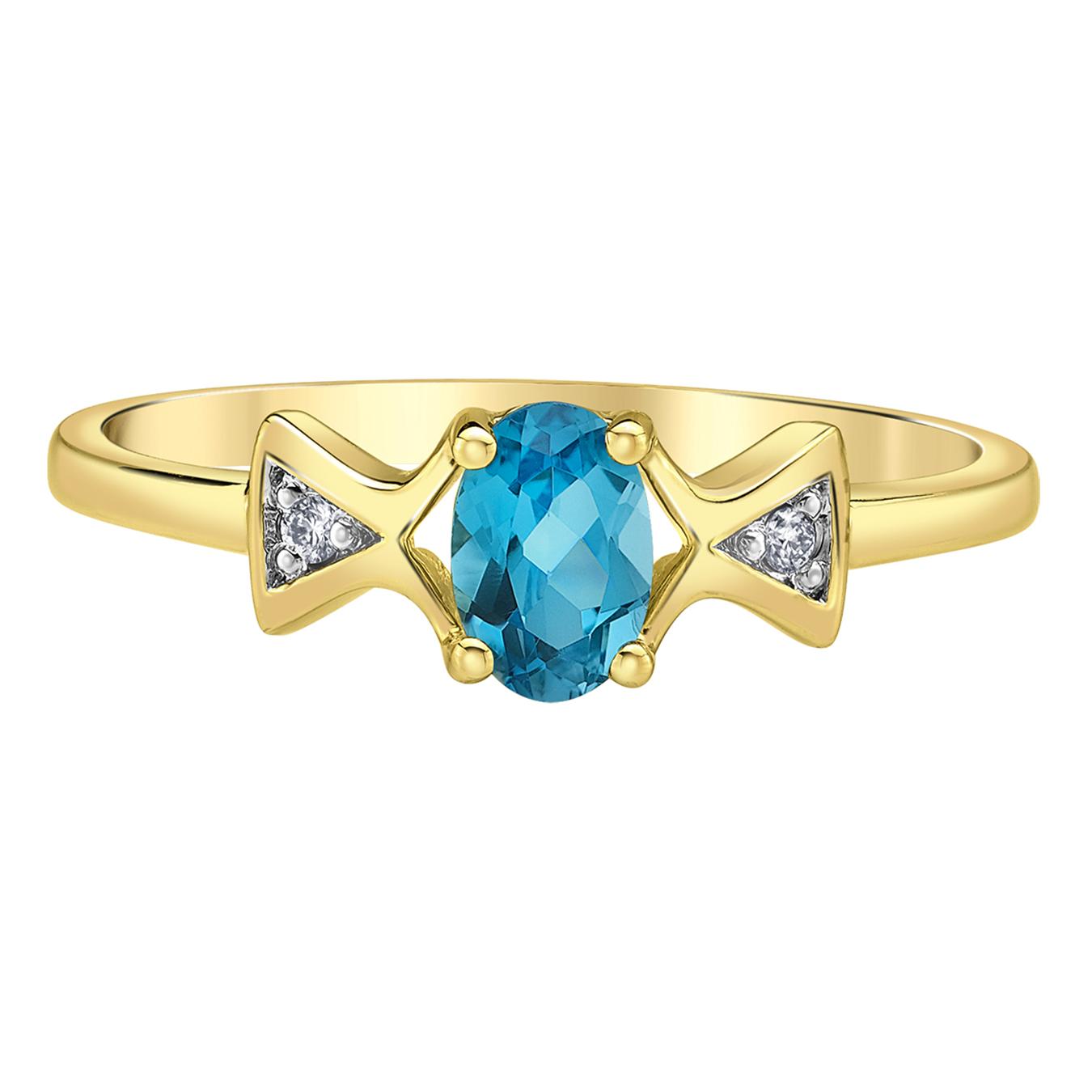 10K Yellow Gold Blue Topaz & Diamond Ring