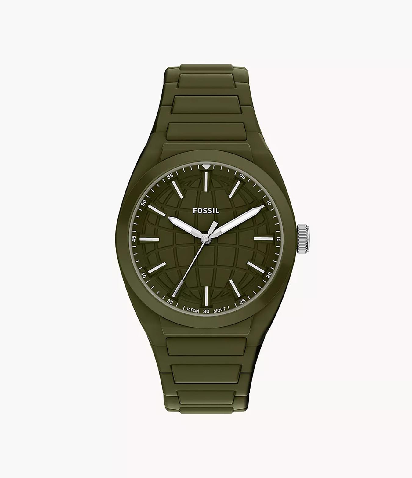 Fossil Everett 42mm Three-Hand Olive Silicone Watch