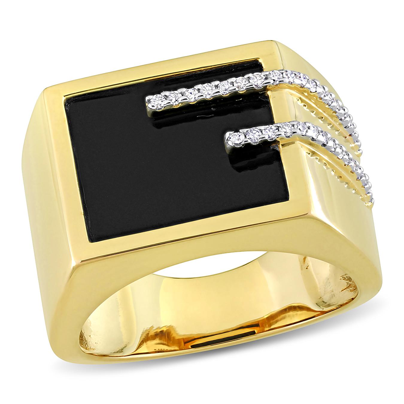 Julianna B Yellow Plated Sterling Silver Black Onyx & Diamond Ring