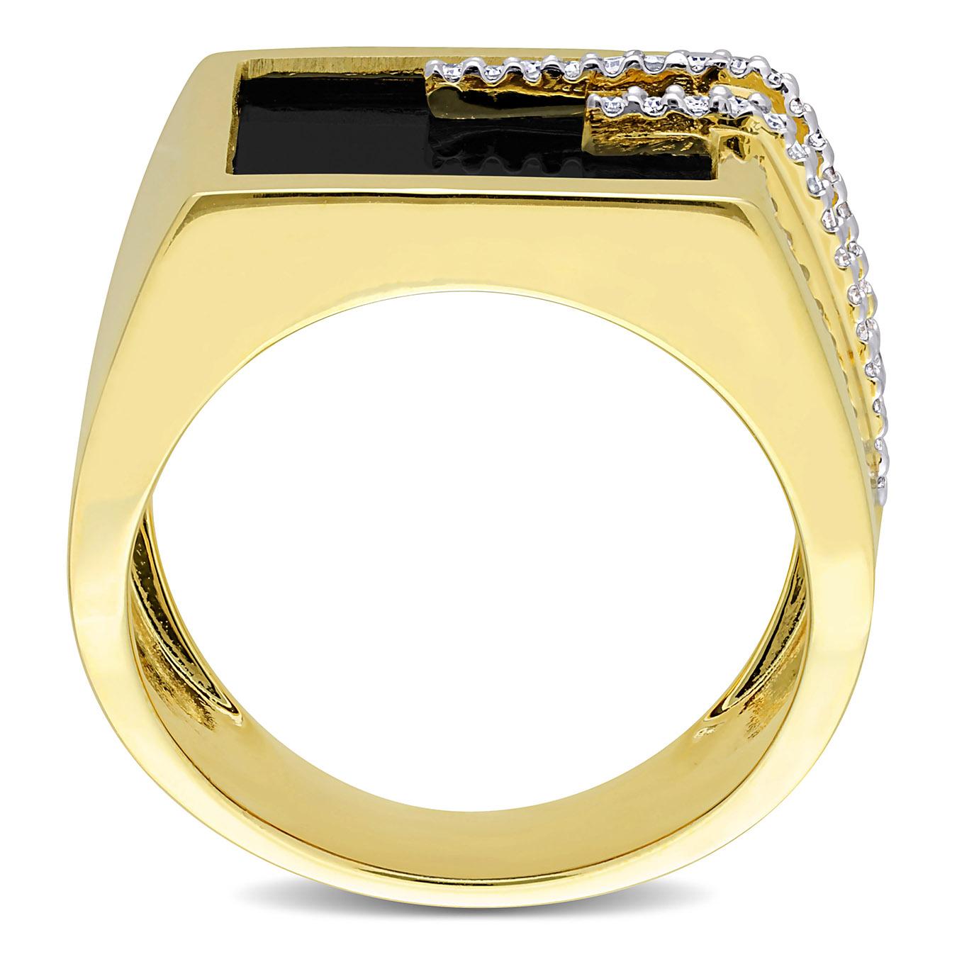 Julianna B Yellow Plated Sterling Silver Black Onyx & Diamond Ring