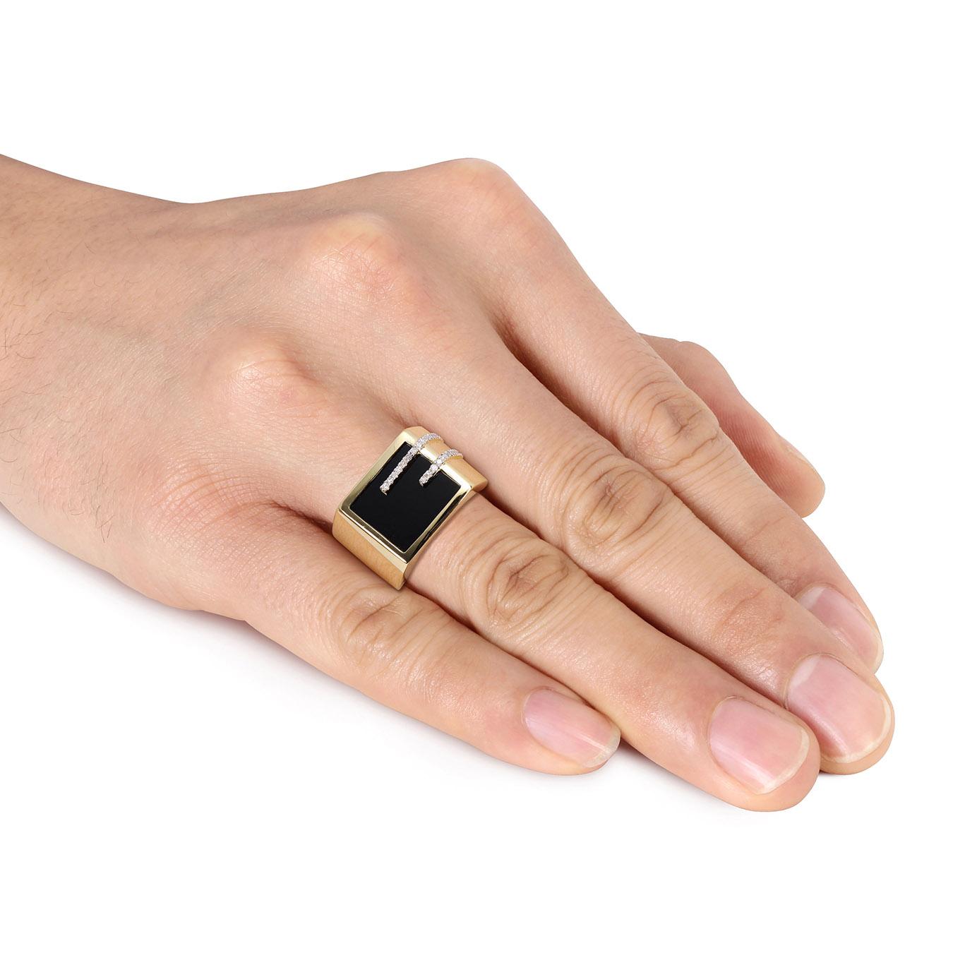 Julianna B Yellow Plated Sterling Silver Black Onyx & Diamond Ring