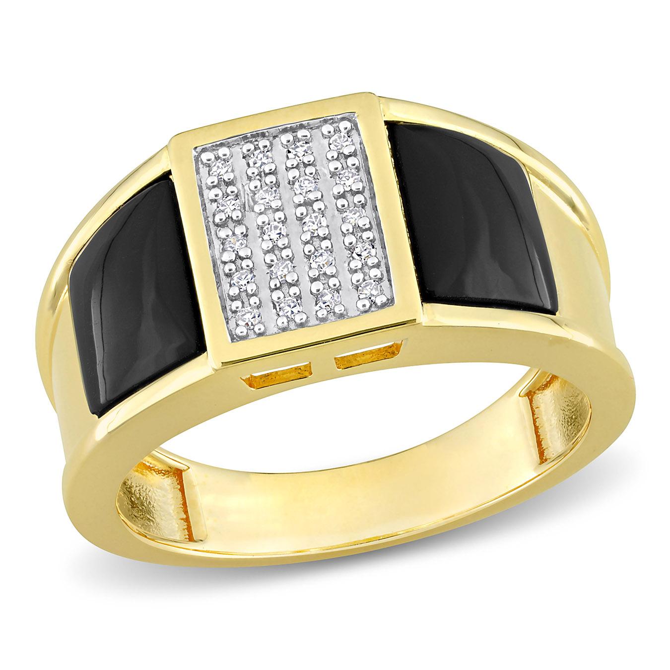 Julianna B Yellow Plated Sterling Silver Black Onyx & Diamond Ring