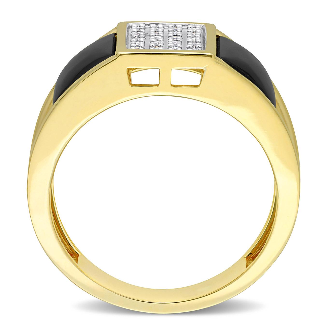 Julianna B Yellow Plated Sterling Silver Black Onyx & Diamond Ring