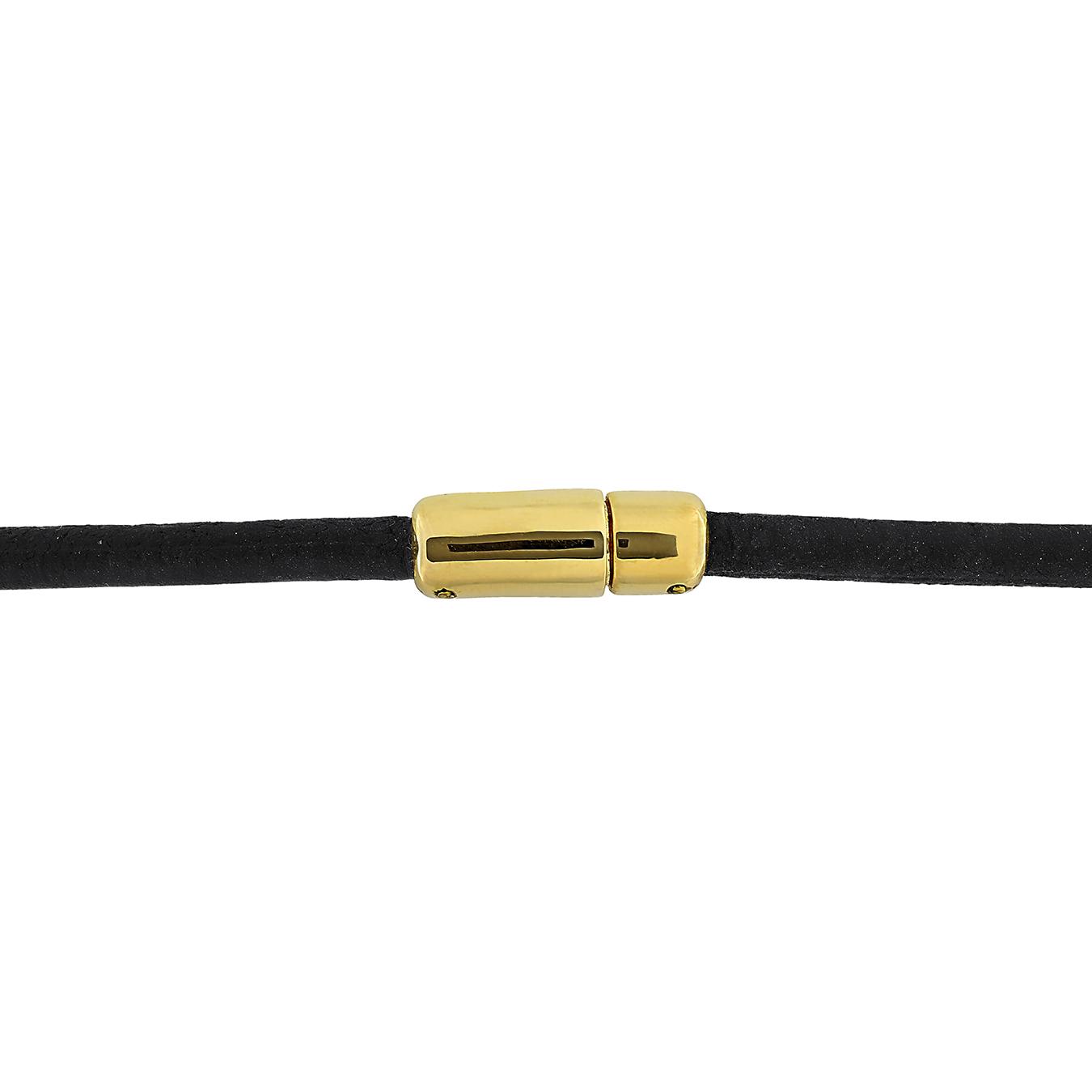 Julianna B Yellow Plated Sterling Silver Diamond and Black Leather Bracelet 8"