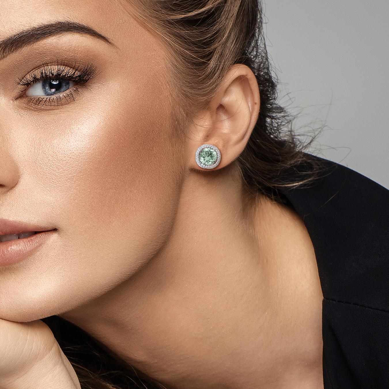 Julianna B Sterling Silver Green Quartz & White Topaz Halo Earrings