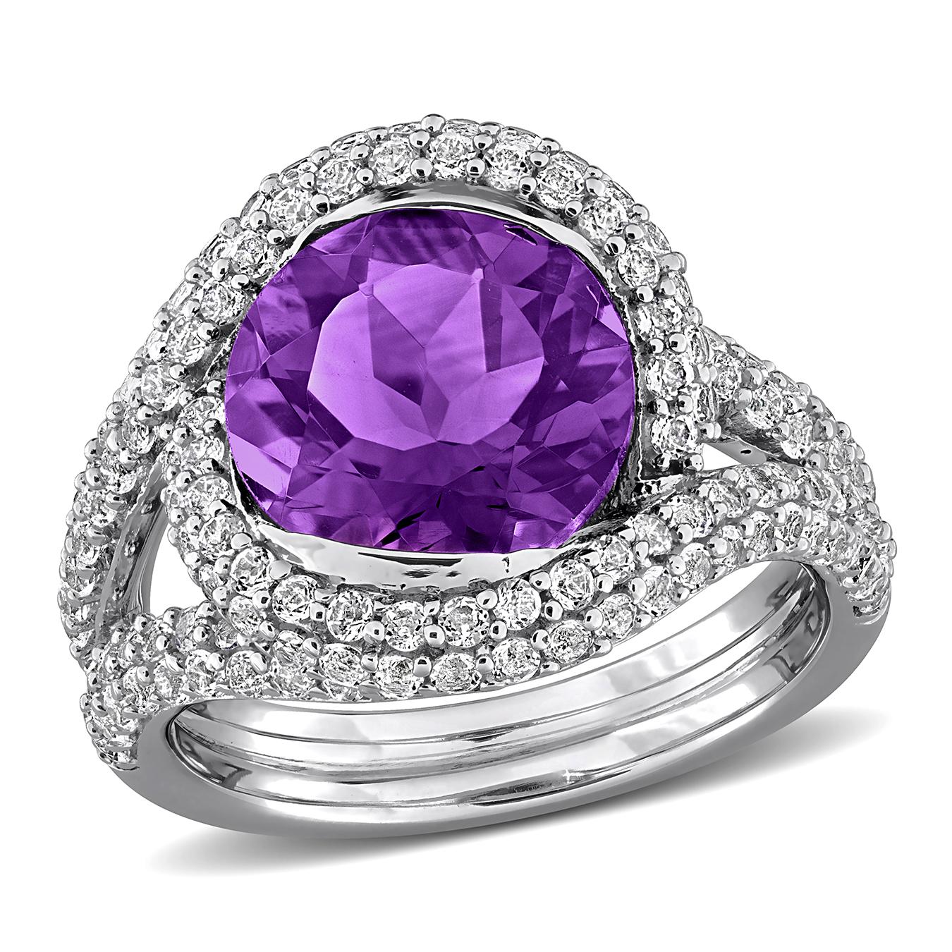 Juilanna B Sterling Silver Amethyst and White Topaz Cocktail Ring