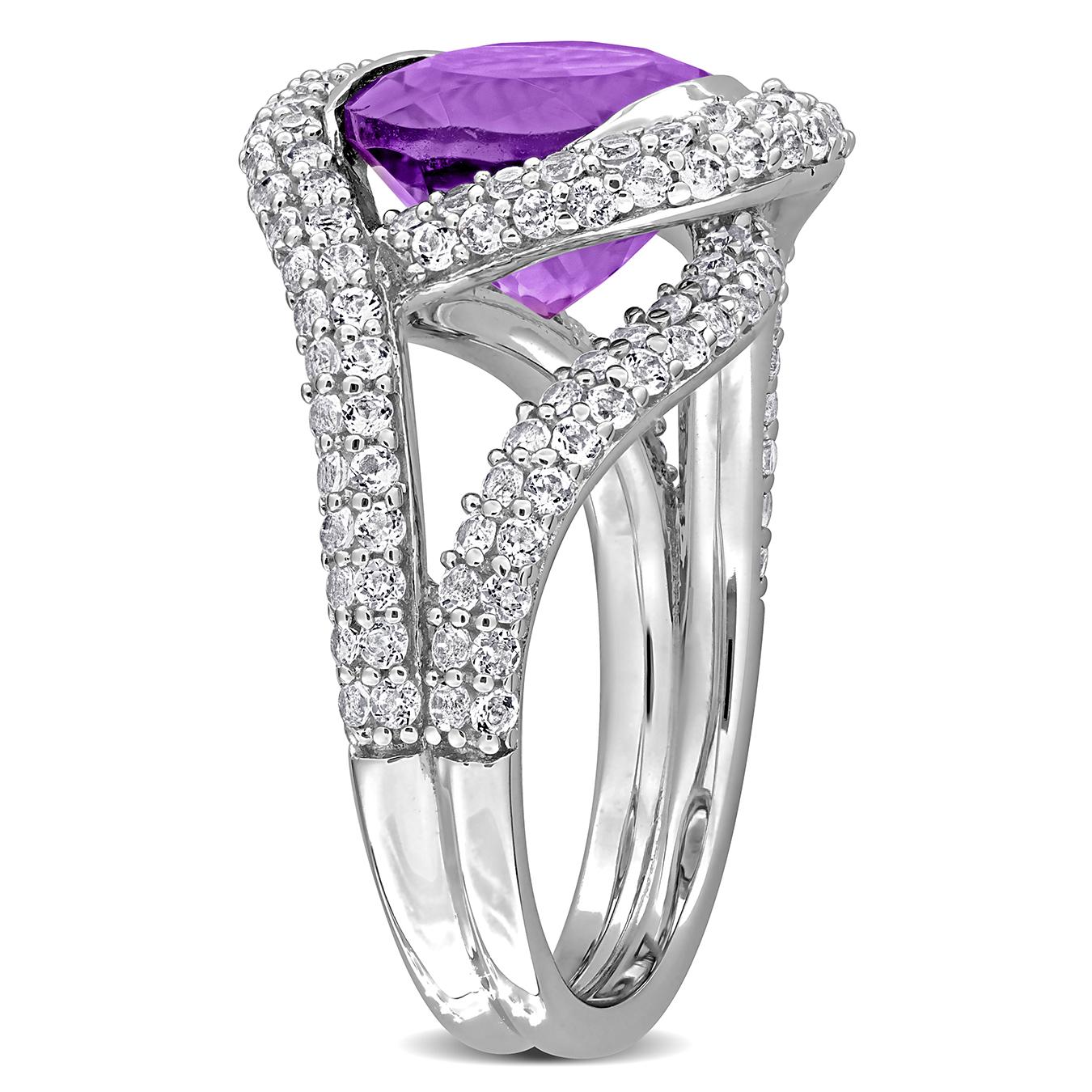 Juilanna B Sterling Silver Amethyst and White Topaz Cocktail Ring