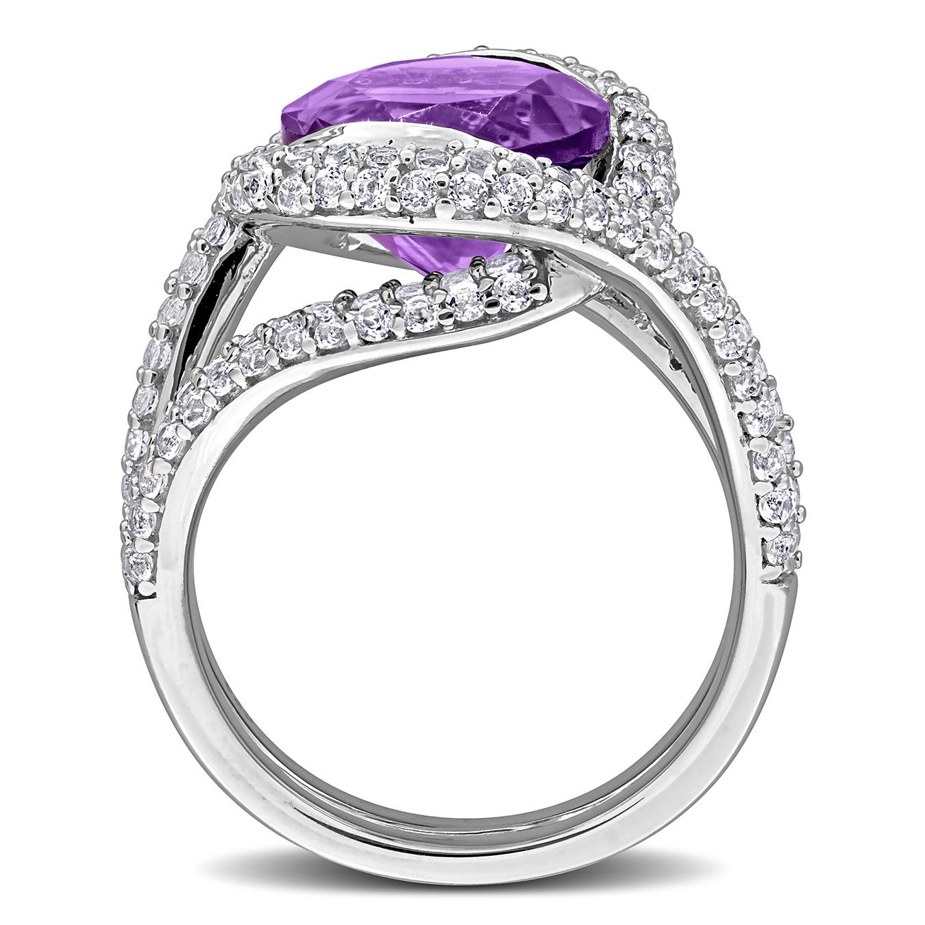 Juilanna B Sterling Silver Amethyst and White Topaz Cocktail Ring