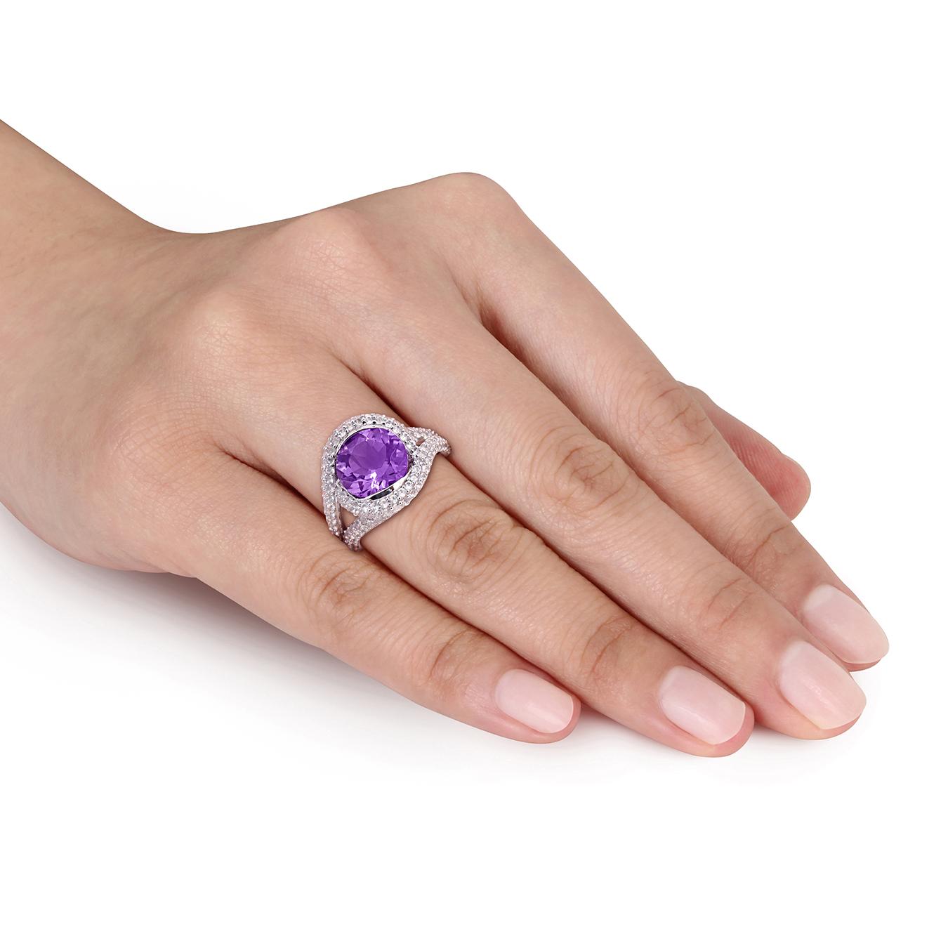 Juilanna B Sterling Silver Amethyst and White Topaz Cocktail Ring