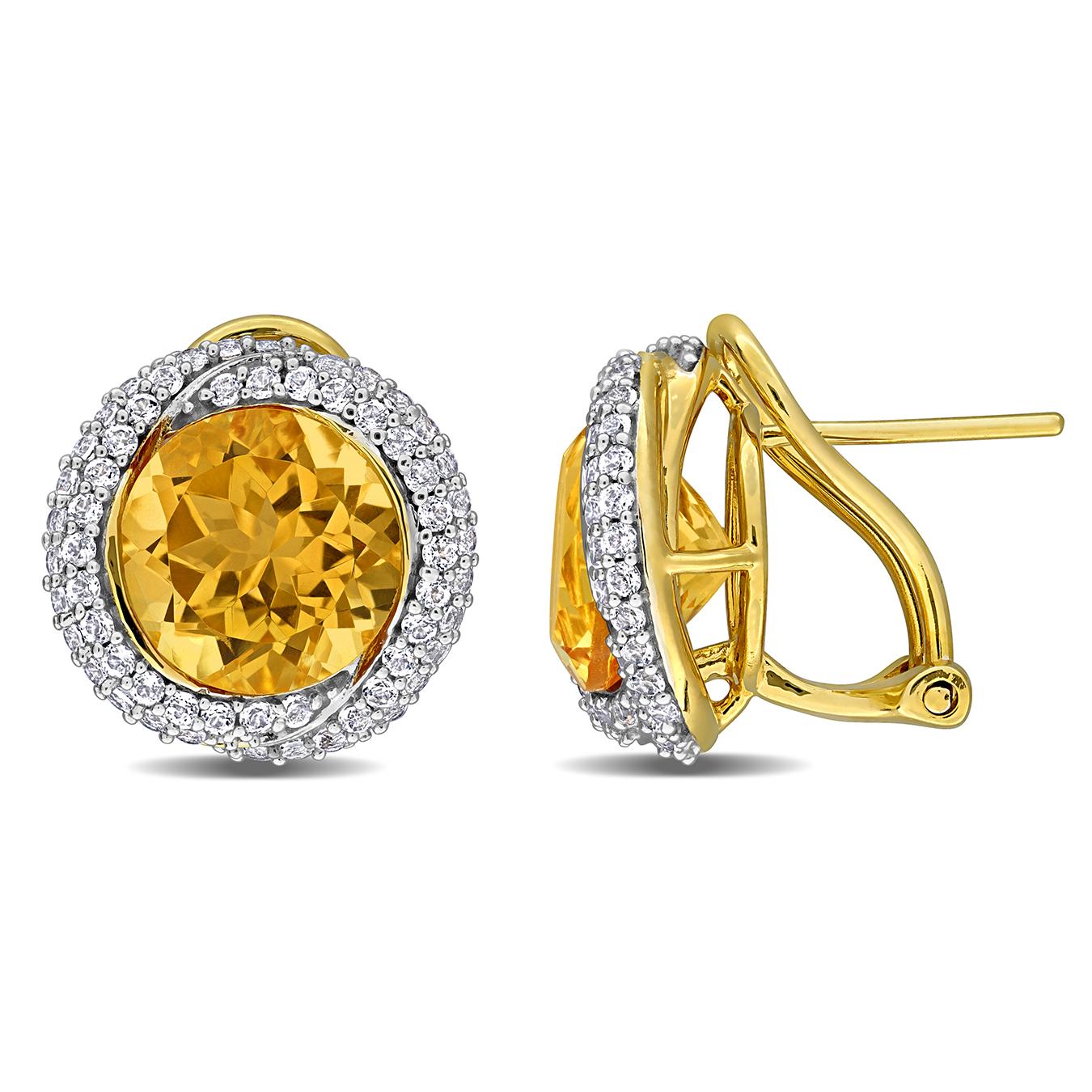 Julianna B Yellow Plated Sterling Silver Citrine & White Topaz Halo Earrings