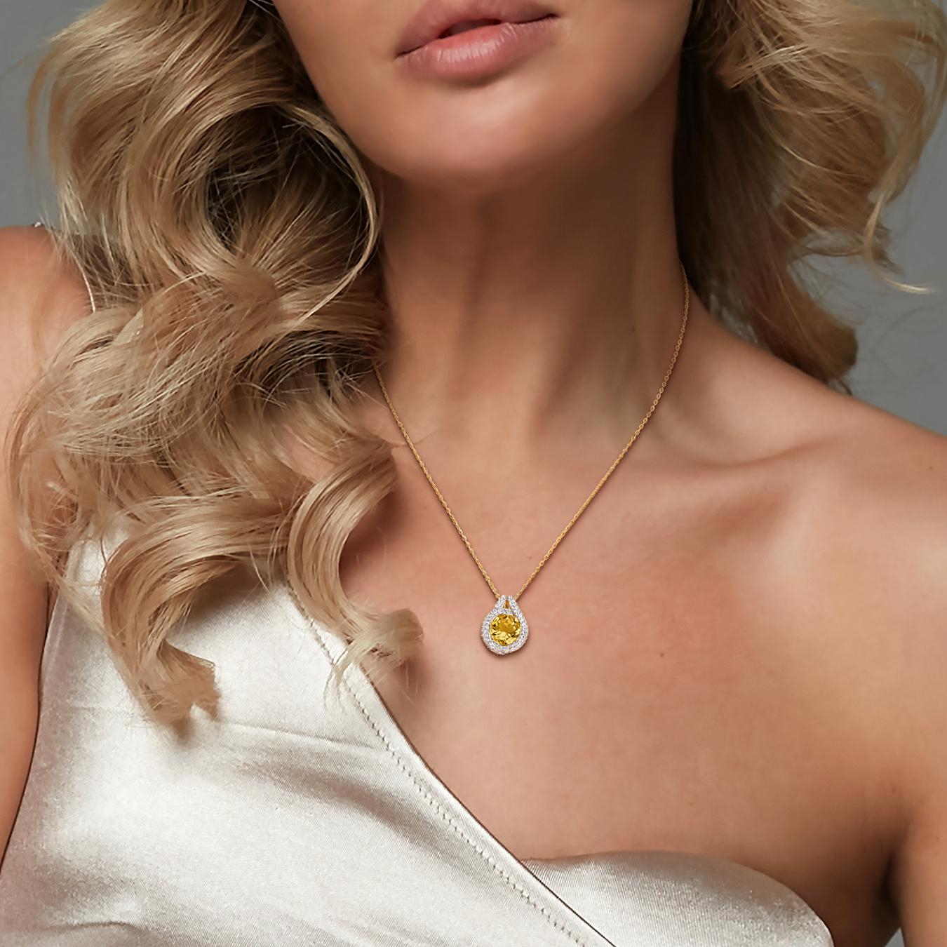 Julianna B Yellow Plated Sterling Silver Citrine & White Topaz Halo Pendant 17"