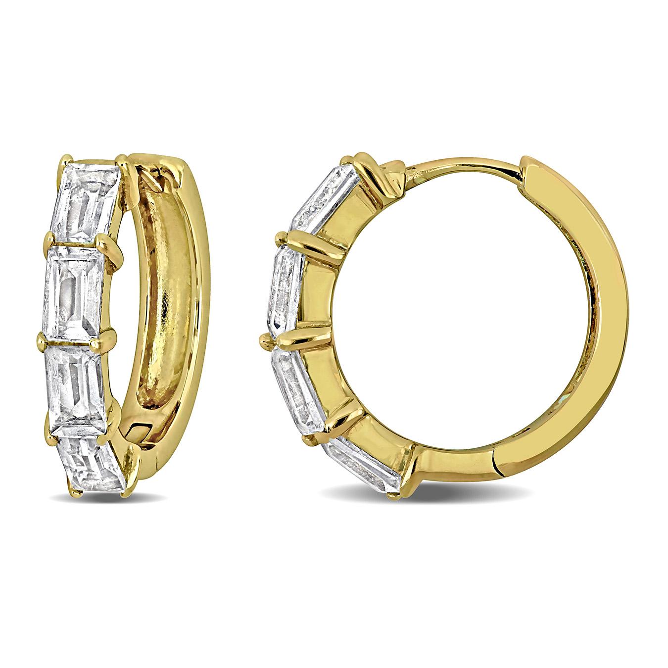 Julianna B Yellow Plated Sterling Silver White Topaz Hoop Earrings