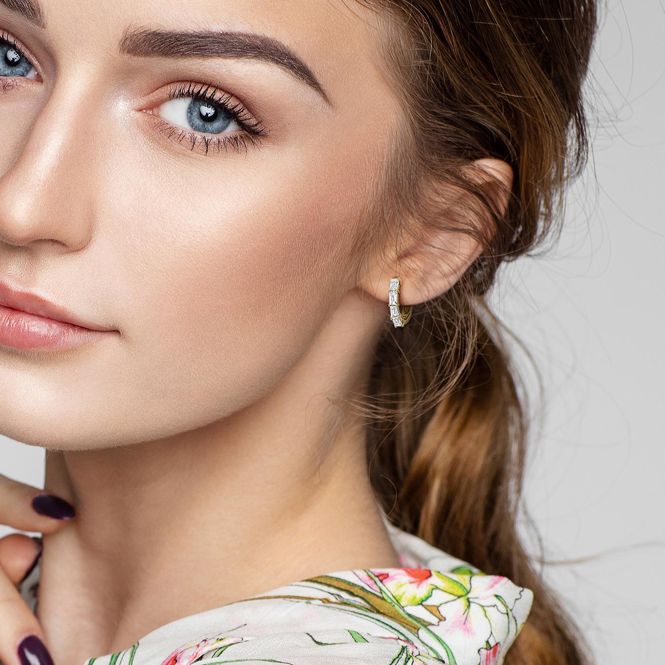 Julianna B Yellow Plated Sterling Silver White Topaz Hoop Earrings