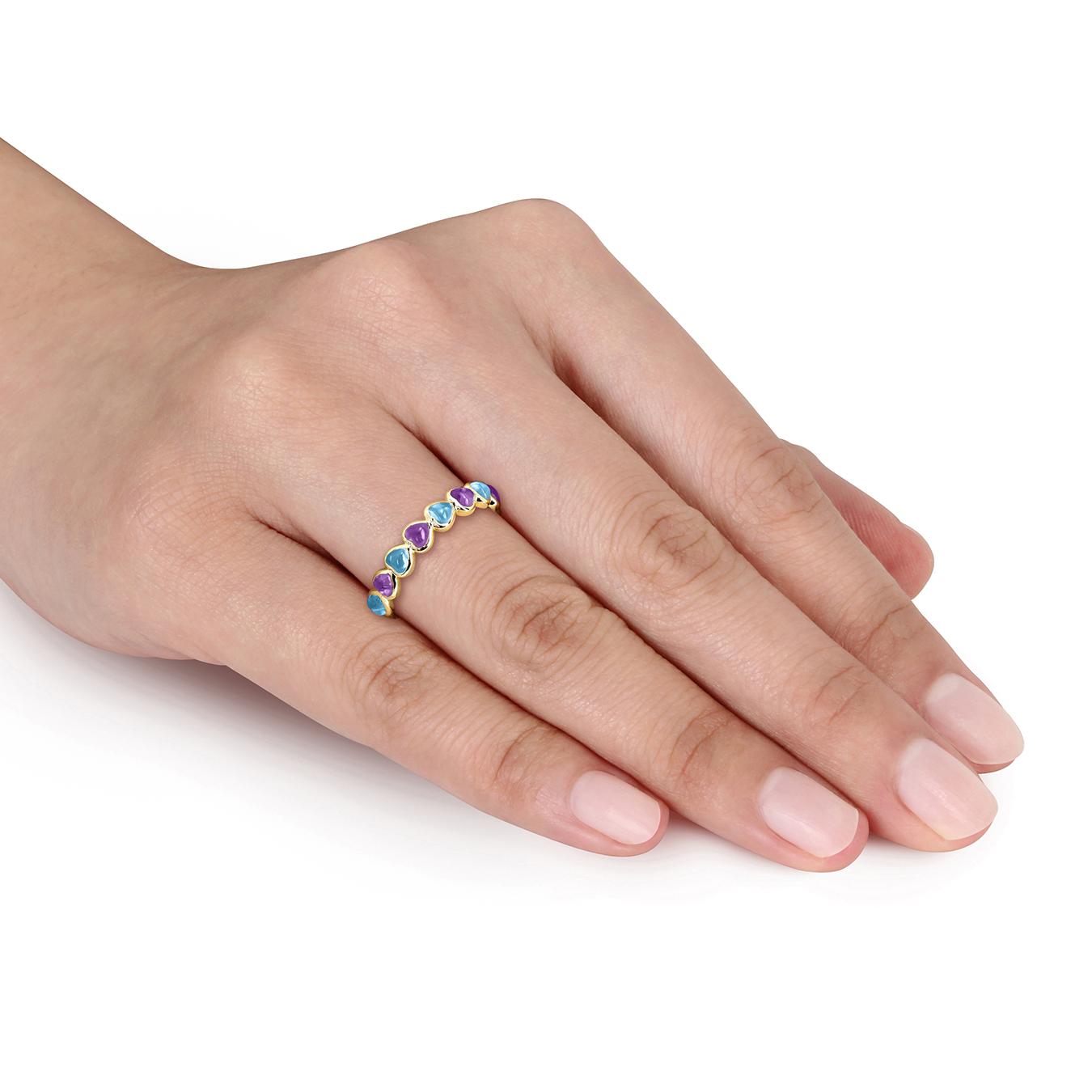 Julianna B Rose Plated Sterling Silver Amethyst & Blue Topaz Heart Ring