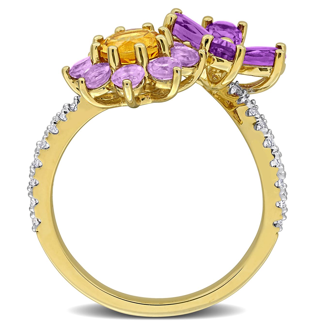 Julianna B Yellow Plated Amethyst & White Topaz Flower Ring