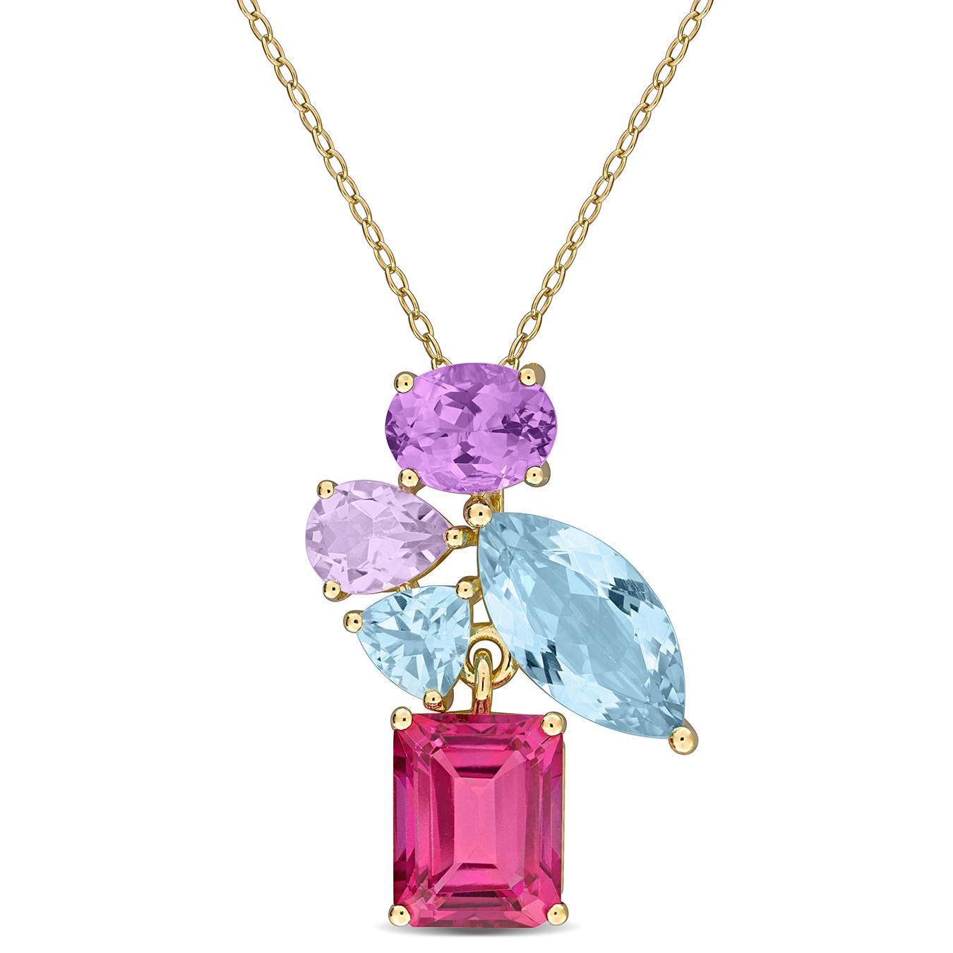 Julianna B Yellow Plated Sterling Silver Multi-Gemstone Drop Pendant 17"