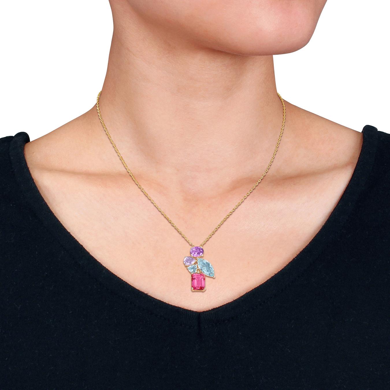 Julianna B Yellow Plated Sterling Silver Multi-Gemstone Drop Pendant 17"