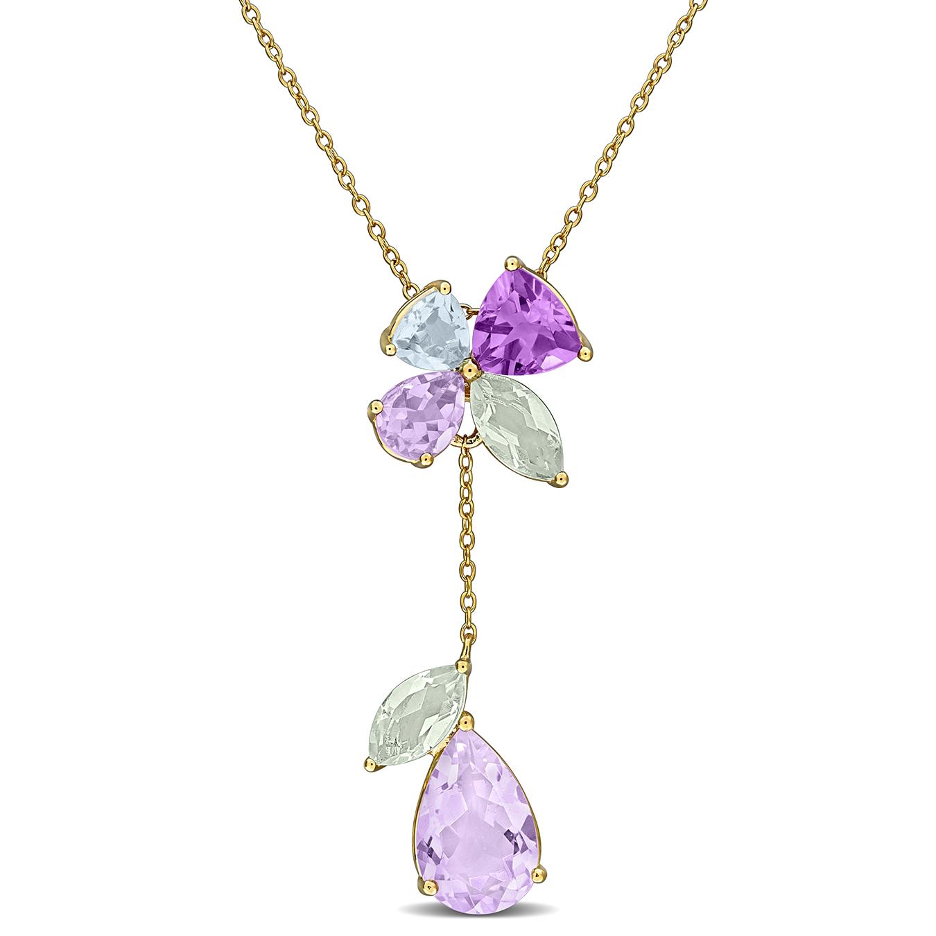 Julianna B Yellow Plated Sterling Silver Multi-Gemstone Drop Pendant 17"