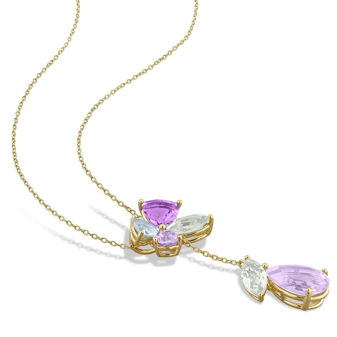 Julianna B Yellow Plated Sterling Silver Multi-Gemstone Drop Pendant 17"
