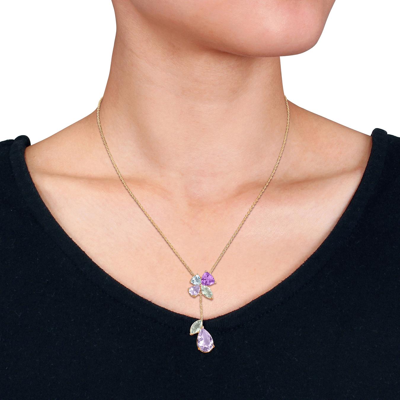 Julianna B Yellow Plated Sterling Silver Multi-Gemstone Drop Pendant 17"