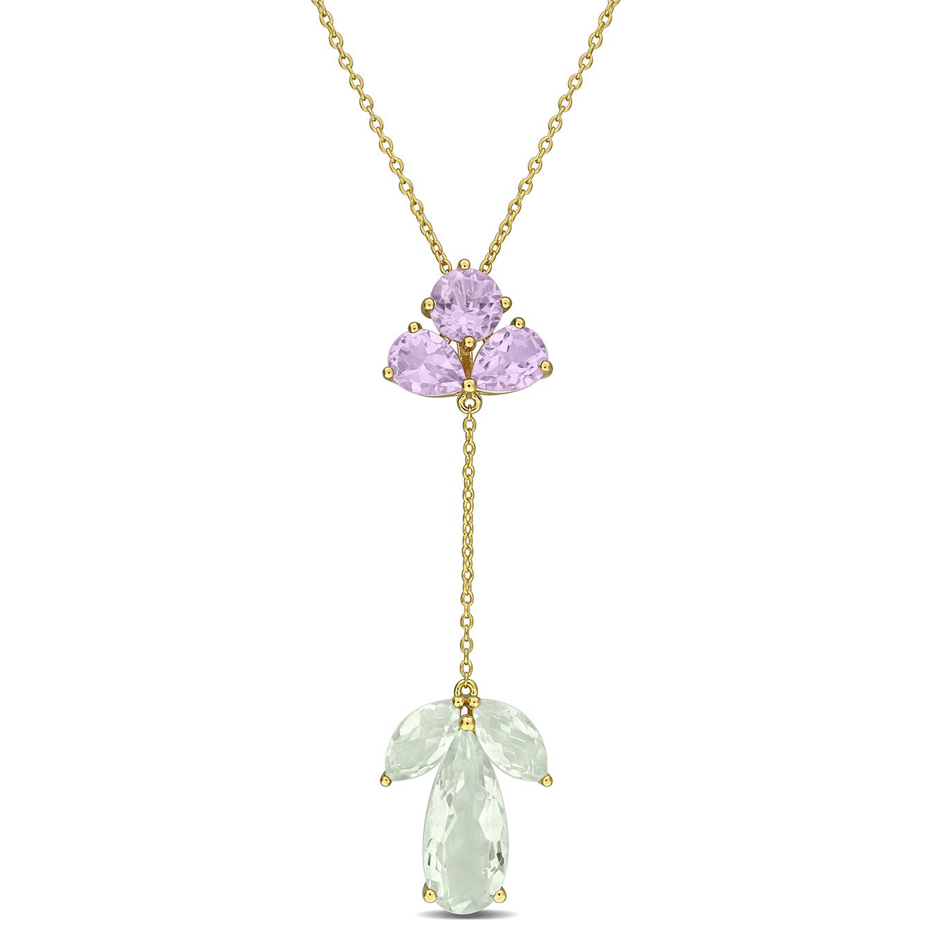 Julianna B Yellow Plated Sterling Silver Amethyst & Green Quartz Pendant 17"
