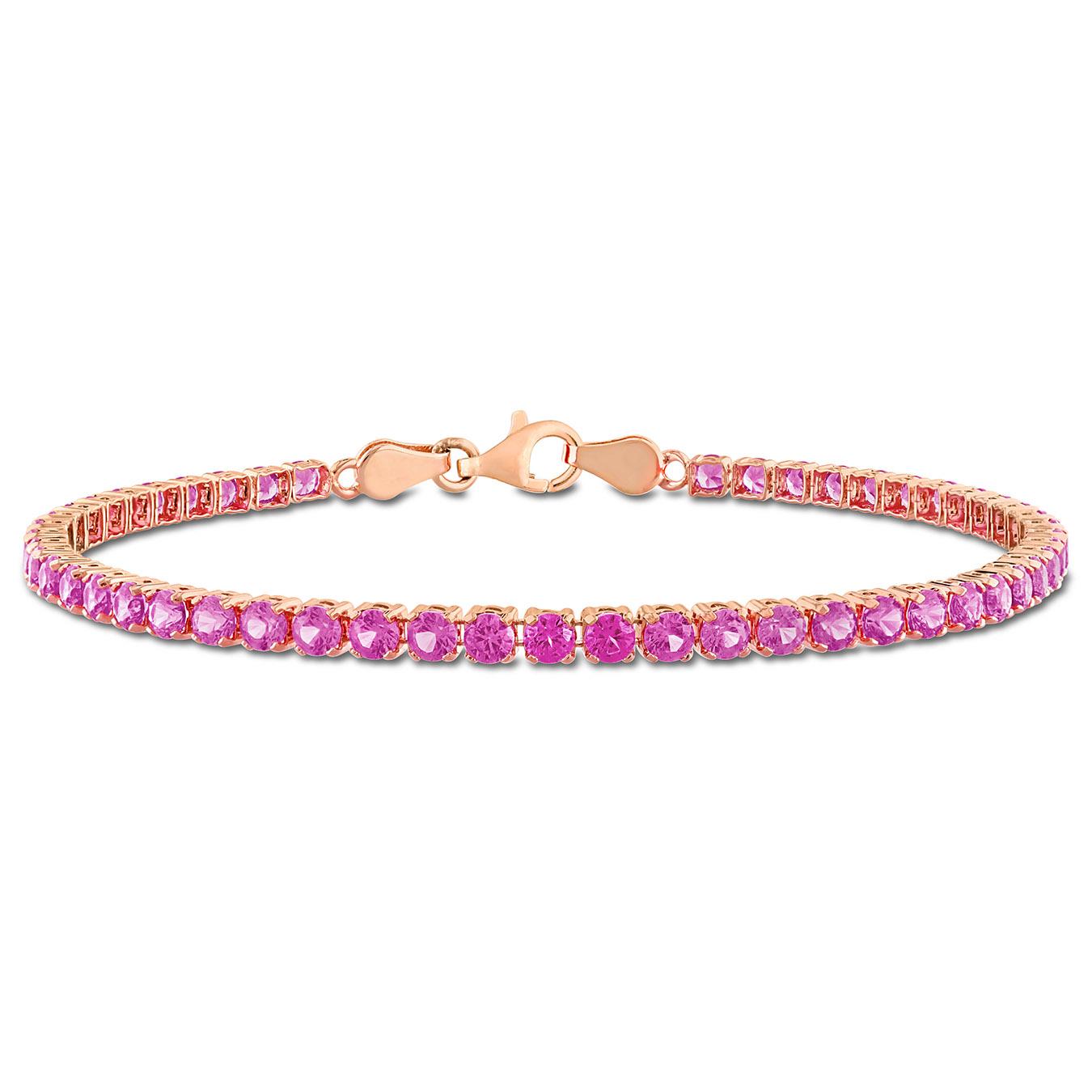 Julianna B Rose Plated Sterling Silver Created Pink Sapphire Bracelet 7.25"