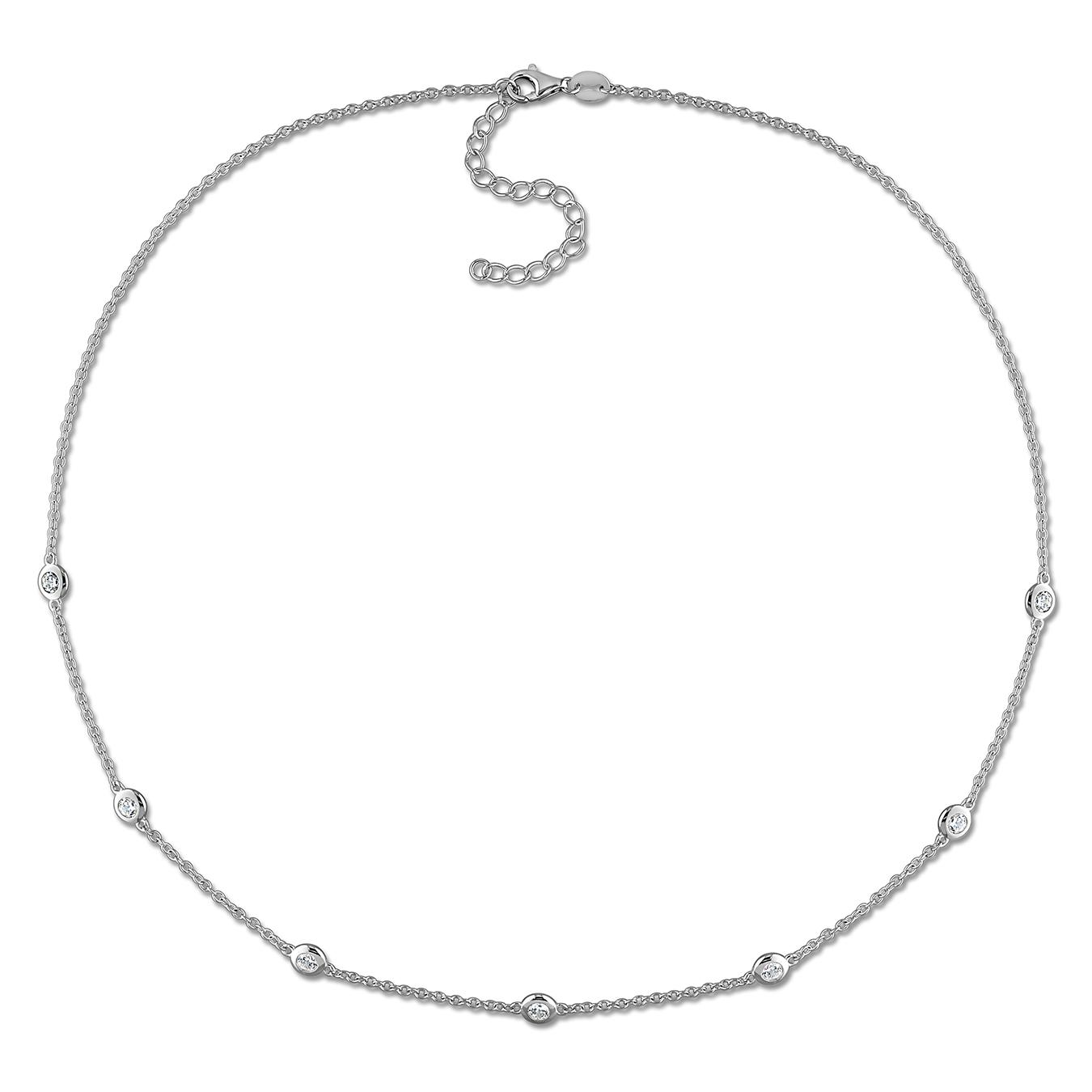 Julianna B Sterling Silver Created White Sapphire Station Necklace 16" + 2" Ext.