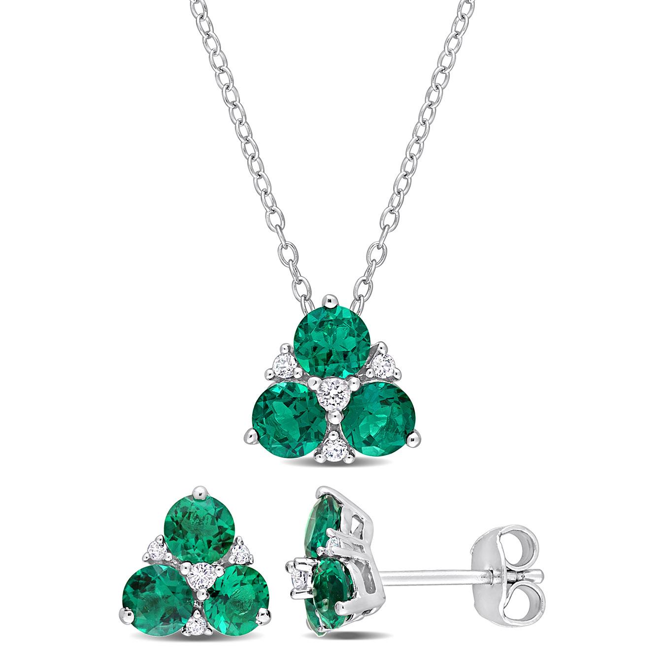 Julianna B Sterling Silver Created Emerald and Created White Sapphire Set