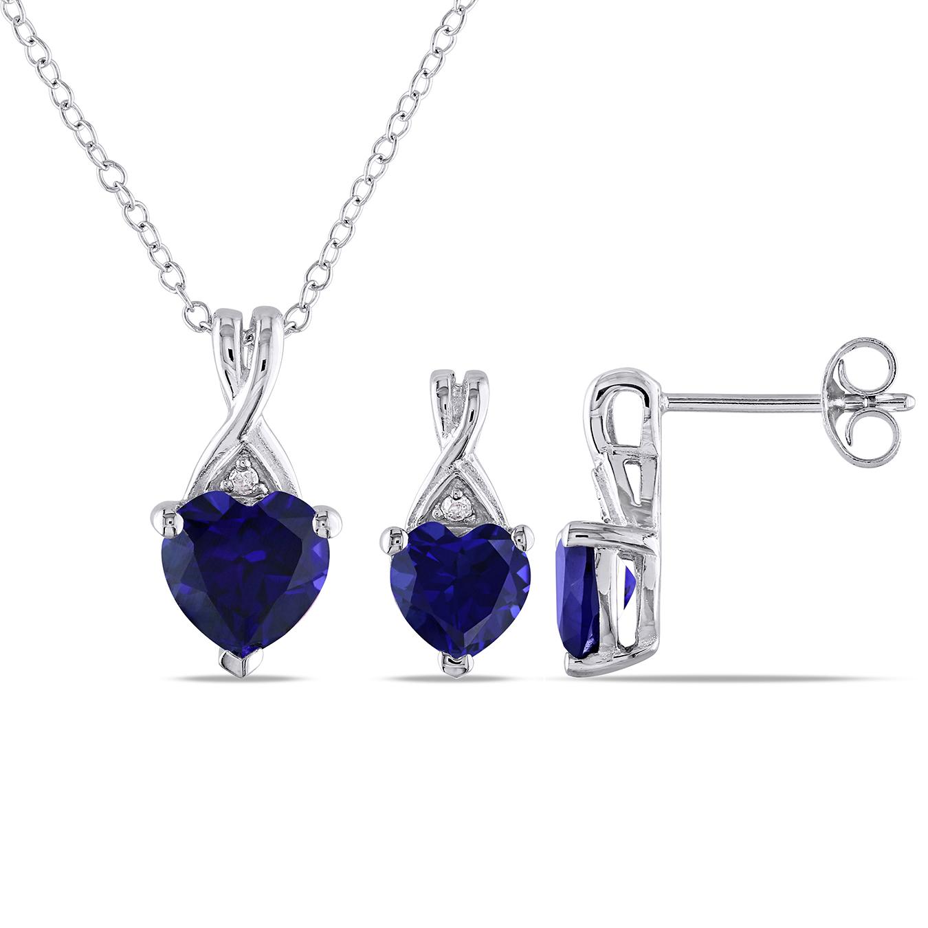 Julianna B Sterling Silver Created Blue Sapphire and Diamond Heart Pendant