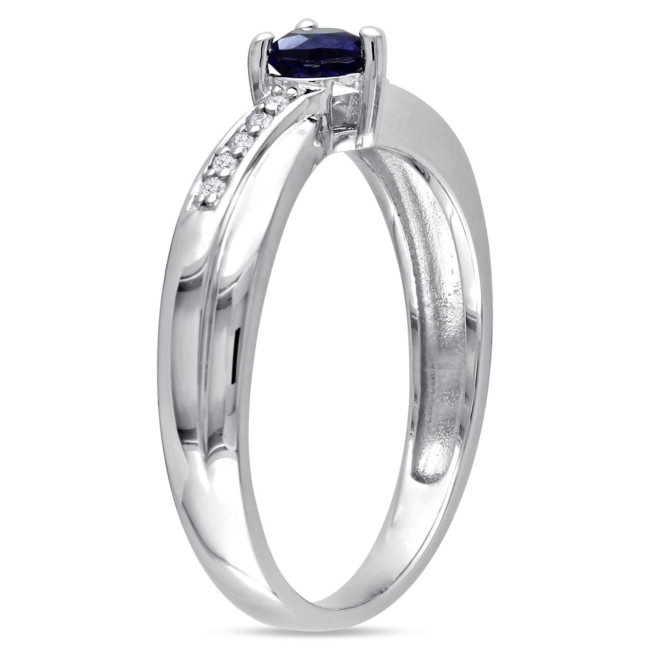 Julianna B Sterling Silver Created Blue Sapphire and Diamond Accent Heart Ring