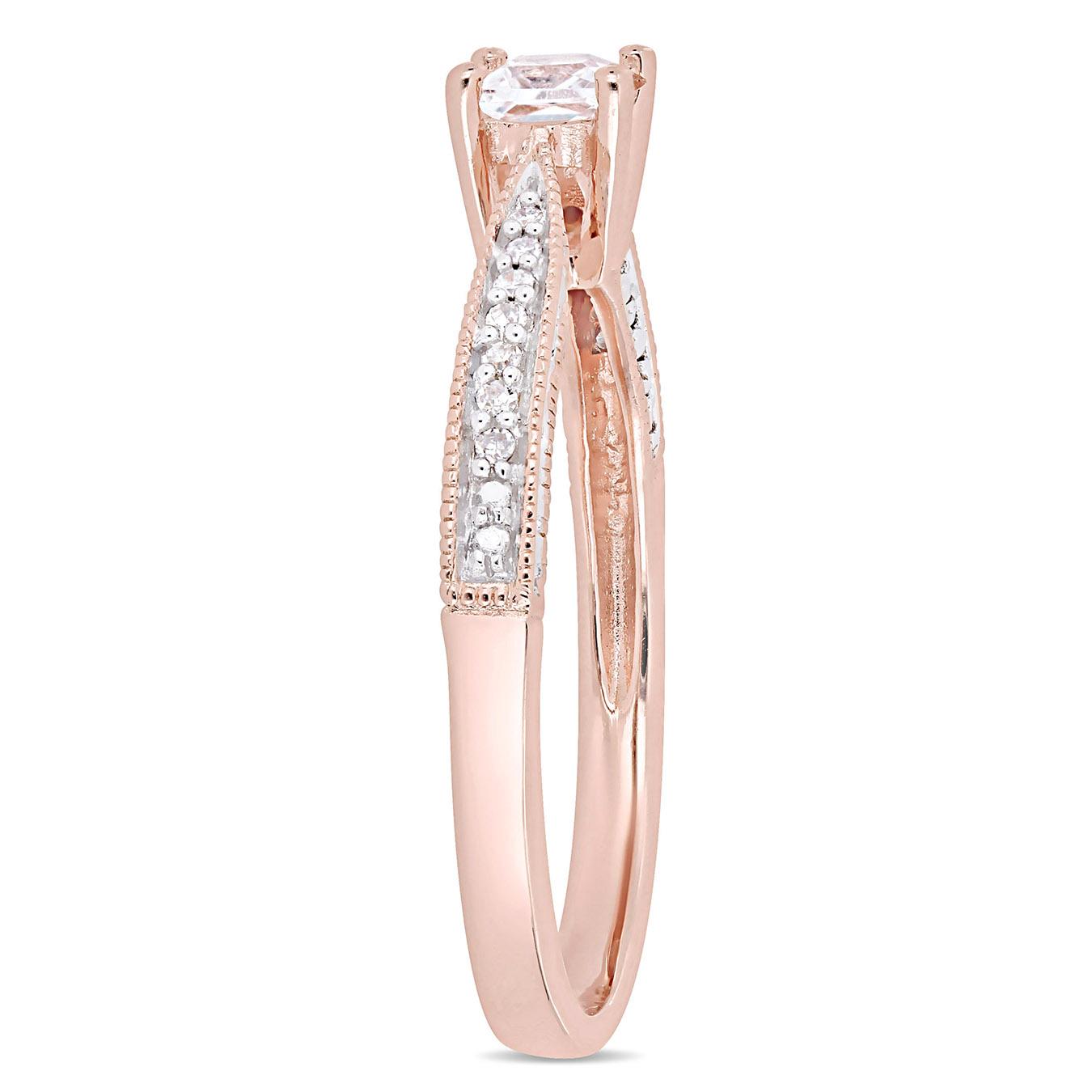 Julianna B Rose Plated Sterling Silver Created White Sapphire and Diamond Ring