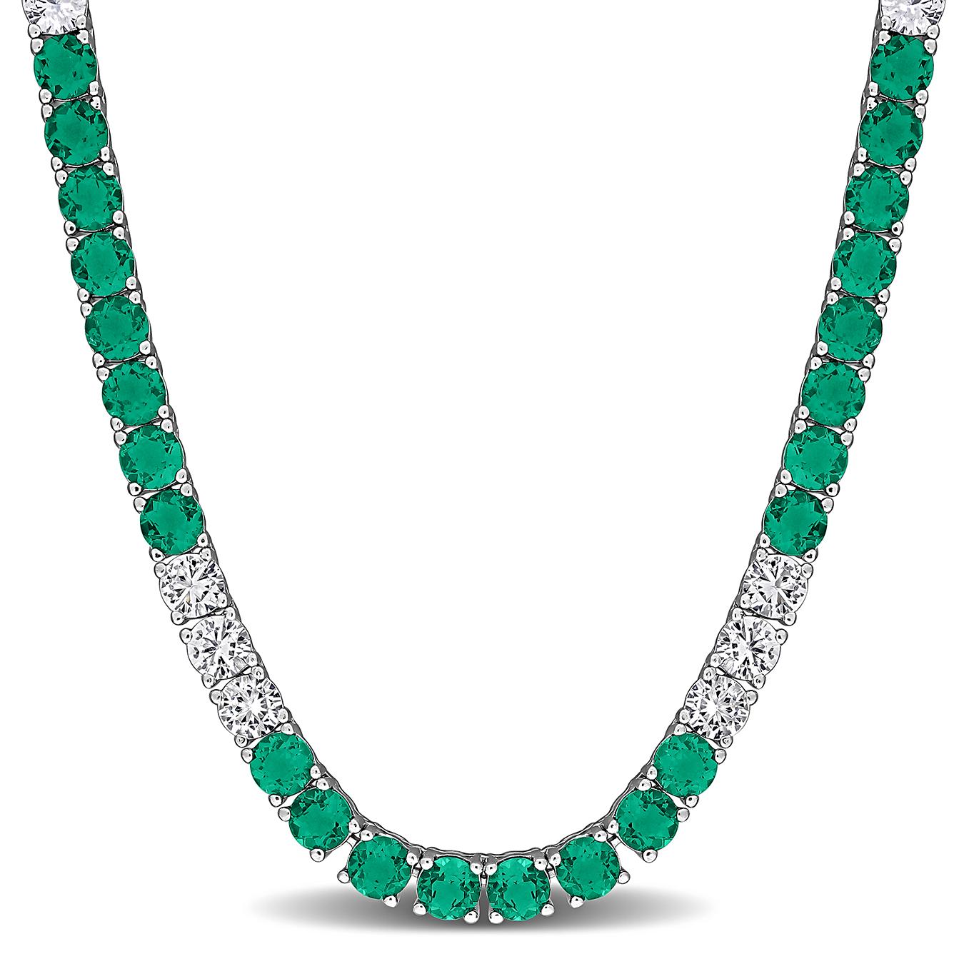 Julianna B Sterling Silver Created Emerald & Created White Sapphire Necklace 17"