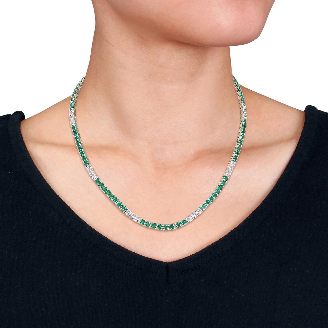 Julianna B Sterling Silver Created Emerald & Created White Sapphire Necklace 17"