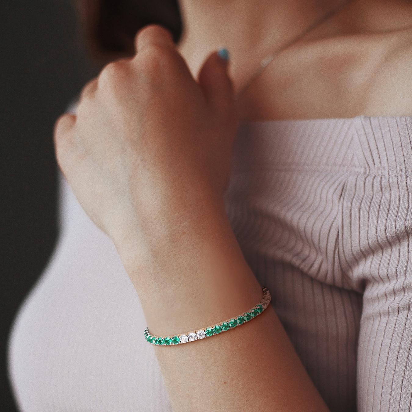 Julianna B Sterling Silver Created Emerald & Created Sapphire Bracelet 7.5"